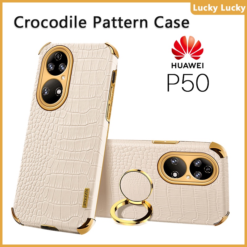 เคส Huawei P50 Pro P40 Pro Plus P30 Pro นุ่ม ลายจระเข้ ที่วางแหวนนิ้ว ฝาครอบ PU กล้องปกป้องเต็มรูปแบบ ชุบทอง บาง ความรู้สึกที่ยอดเยี่ยม ป้องกันลายนิ้วมือ ซับในกระจายความร้อน – โปรปัง