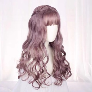 วิกผมยาวหยิกสังเคราะห์ ผมหน้าม้า สีเขียว แฟลกซ์ สีเหลือง สีเทา สีม่วง วิกผมยาว 68 ซม. โลลิต้า คอสเพลย์ ใช้