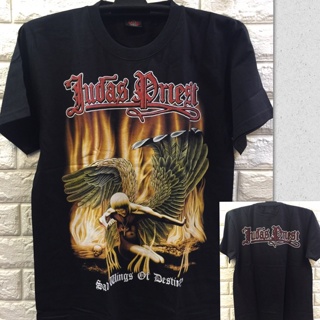 เสื้อยืดแขนสั้น พิมพ์ลายวงร็อค Judas Priest สีดํา