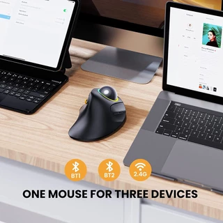 Jomaa EM03 ไร้สาย BluetoothTrackball เมาส์ชาร์จ Ergonomic RGB Backlit Rollerball เม้าส์สําหรับ Windows Mac iPad