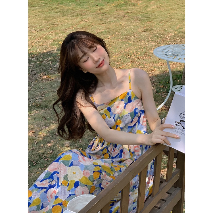 Xiao Doze ชุดเดรสยาว ลายดอกไม้ กระต่าย สไตล์เรโทร เหมาะกับเดินชายหาด แฟชั่นฤดูร้อน สําหรับสตรี D4CE