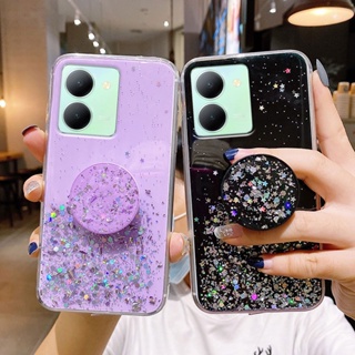 เคสVivo Y36 5G Y36 Y02t Y02A 2023มือถือแบบนิ่ม ใส ประดับเลื่อมกลิตเตอร์ พร้อมที่ตั้งวาง สําหรับ เคสโทรศัพท์Vivo Y36 4G