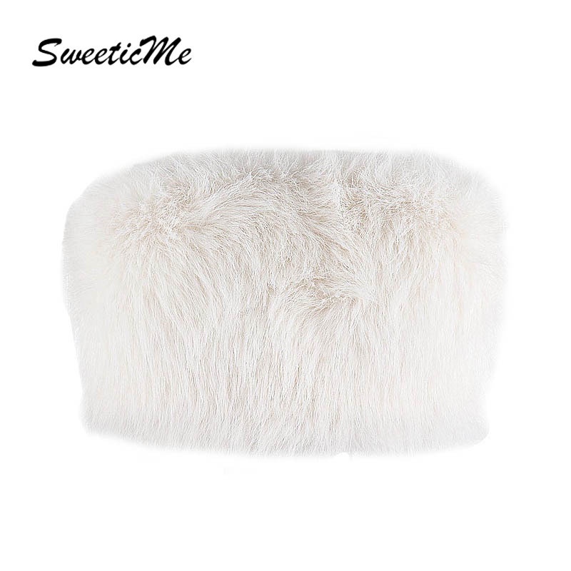 SweeticMe ผู้หญิงด้านบนแฟชั่น Furry สีทึบปิดไหล่ Zippered Slim Fit Casual All Match Camisole
