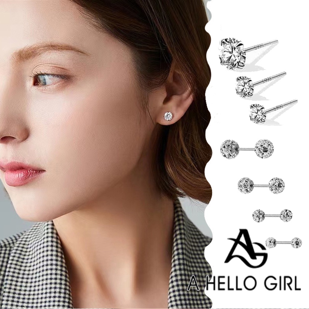 A HELLO GIRL ต่างหูสตั๊ด สเตนเลส เกรด S925 รูปมงกุฎ ประดับเพทาย ขนาดเล็ก สําหรับผู้หญิง
