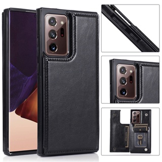 เคสหนัง ฝาพับ พร้อมช่องใส่บัตร และขาตั้ง สําหรับ Samsung Note 8 Note 9 Note 10 Pro Note 20 Ultra