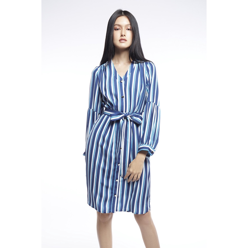 ESPADA เดรสลายทาง ผู้หญิง สีน้ำเงินเข้ม | Multicolour Monogram Print Dress | 04603