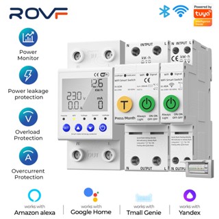 Rovf สวิตช์ไฟอัจฉริยะ WIFI TUYA Kwh 40 63A วงจรเบรกเกอร์จับเวลา พร้อมแรงดันไฟฟ้า และตัวป้องกันไฟรั่ว