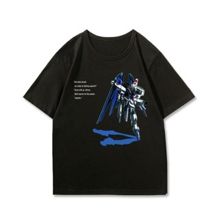 Gundam โมบิลสูทกันดั้ม แฟชั่นอนิเมะเสื้อผู้ชาย Tide แบรนด์ร่วมผ้าฝ้ายแท้ แขนครึ่ง