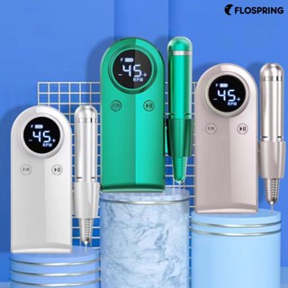 Flospring ชุดเครื่องมือสว่านไฟฟ้า หน้าจอดิจิทัล LCD 45000RPM เสียงเบา ความเร็วสูง ถอดออกได้ สําหรับตกแต่งเล็บ 1 ชุด