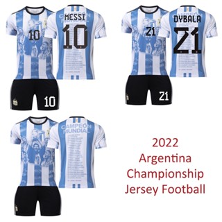 เสื้อกีฬาแขนสั้น ลายทีมชาติฟุตบอล Messi Dybala Championship Argentina 2022 ไซซ์ 16-2XL สําหรับผู้ชาย