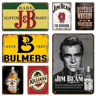 โปสเตอร์โลหะดีบุก ลาย Jim Beam Whisky สไตล์วินเทจย้อนยุค สําหรับตกแต่งผนัง ผับ บาร์ คลับ ผับ ผับ