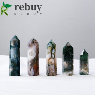 REBUY Mineral Quartz Crystals Healing Obelisk Healing Wand Crystal Stones Gemstones for Home Office Labradorite Crafts Natural Green Moss Agate Hexagonal Column