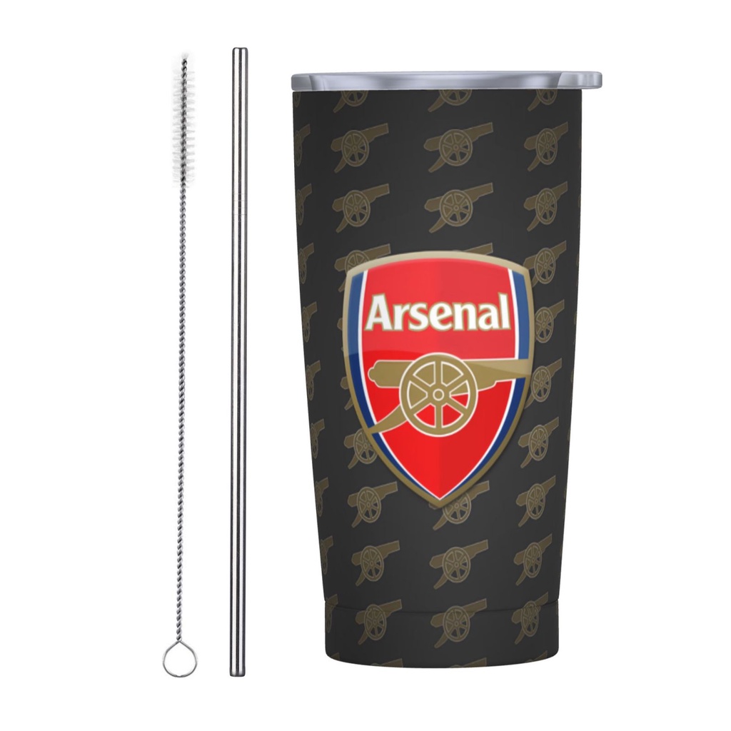 Arsenal F C Americano แก้วน้ําสเตนเลส พร้อมหลอดดูด และฝาปิด 20 ออนซ์ สําหรับรถยนต์