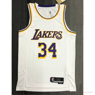 เสื้อกีฬาแขนกุด ลายทีม NBA Jersey Los Angeles Lakers No.34 ONEAL 75th สีขาว พลัสไซซ์