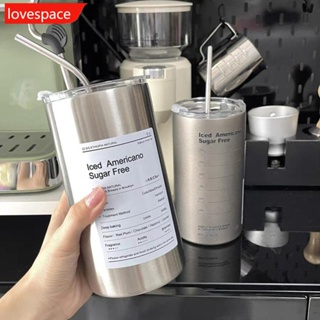 Lovespace แก้วกระติกน้ําร้อน สเตนเลส 350 600 มล. พร้อมหลอดดูด สําหรับเดินทาง I1X2