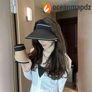 OCEANMAPDZ หมวกฟางปีกกว้าง ป้องกันรังสีอัลตราไวโอเลต ป้องกันแดด พร้อมเชือกเส้นเล็ก เหมาะกับฤดูร้อน สําหรับผู้หญิง