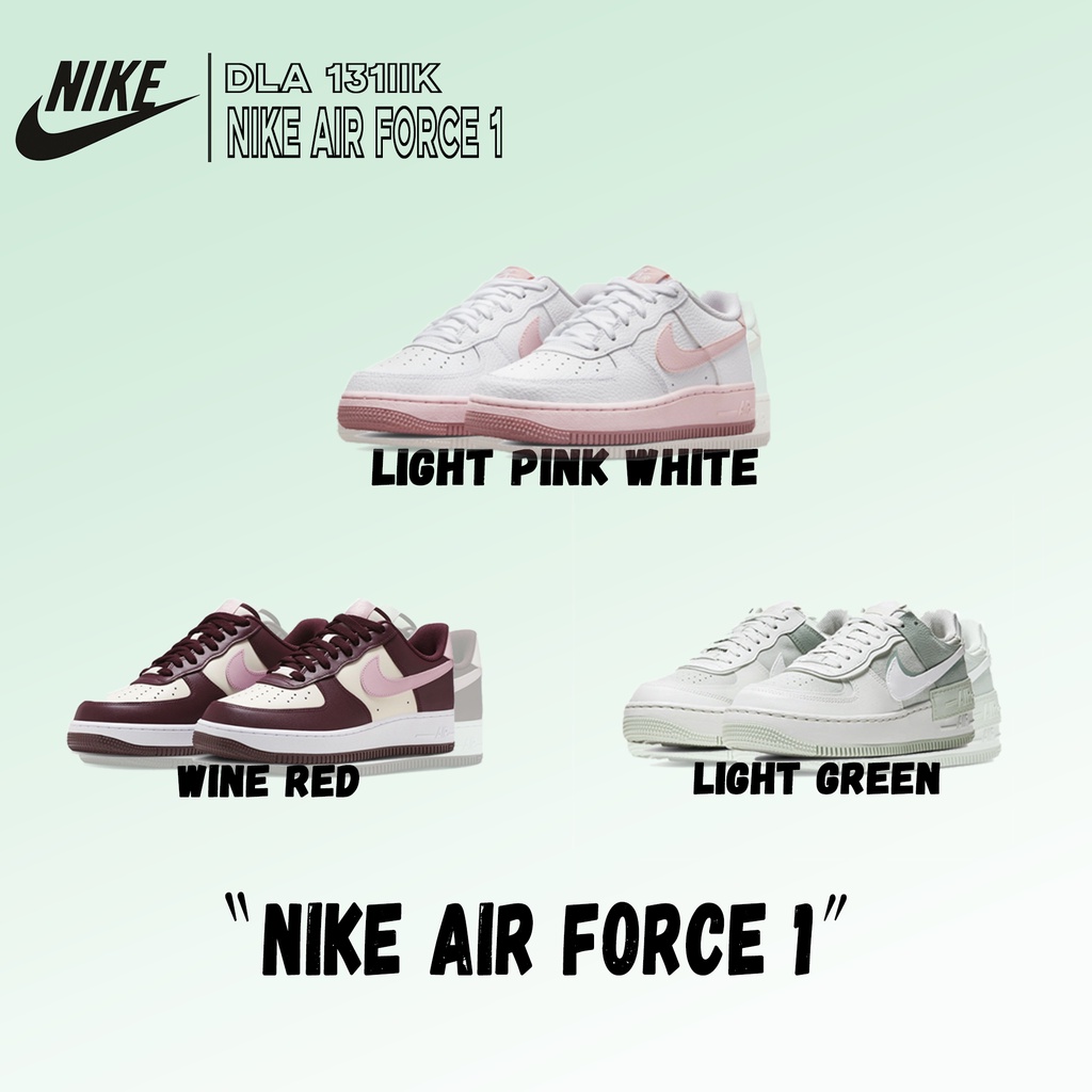Nike Air Force 1 Low Light pink white / Light green / Wine red shoes