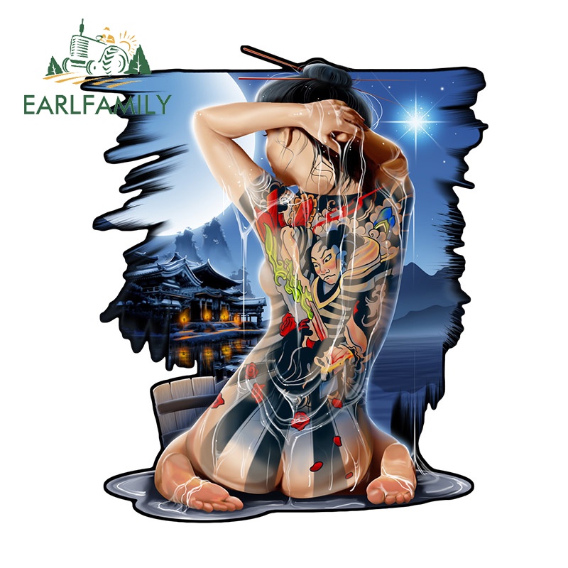 EARLFAMILY 13 ซม.x 11.1 ซม.Gisha สติกเกอร์รถเครื่องปรับอากาศรถจักรยานยนต์กันน้ําไวนิลตกแต่งครีมกันแดดบุคลิกภาพรถประตู Protector