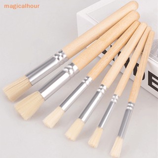 Magicalhour^^ 6 ชิ้น ด้ามจับสีน้ํา ลายฉลุ แปรง ฮอก ขนแปรงอะคริลิค * ใหม่