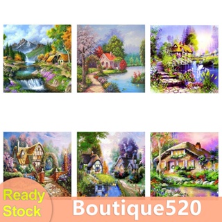 [boutique520.th] ภาพวาดปักครอสสติตช์ พลอยเทียม ทรงกลม รูปบ้านโมเสก DIY