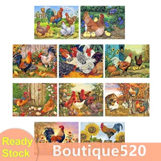 [boutique520.th] ภาพวาดปักเพชร ทรงกลม ลายไก่ สําหรับตกแต่งบ้าน ห้องนั่งเล่น