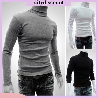 &lt;citydiscount&gt; เสื้อเชิ้ตแขนยาว คอเต่า ผ้าถัก สีพื้น แบบสวมหัว ยืดหยุ่น แฟชั่นฤดูใบไม้ร่วง และฤดูหนาว สําหรับผู้ชาย