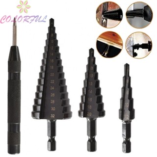 【COLORFUL】Step Drill Bit With Center Punch 4-32mm Hand Drills Hexagonal High Quality