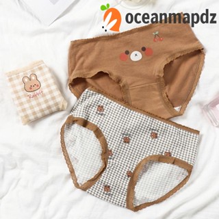 OCEANMAPDZ กางเกงชั้นใน ผ้าฝ้าย พิมพ์ลายน่ารัก ระบายอากาศ สไตล์เกาหลี เรโทร สําหรับผู้หญิง