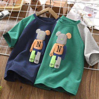 พร้อมส่ง เสื้อยืดแขนสั้น ผ้าฝ้ายแท้ ขนาดใหญ่ สไตล์เกาหลี แฟชั่นฤดูร้อน สําหรับเด็กผู้ชาย