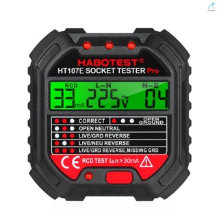 Umt HABOTEST เครื่องทดสอบเต้าเสียบ GFCI พร้อมจอแสดงผลแรงดันไฟฟ้า 90-250V ซ็อกเก็ตทดสอบวงจรไฟฟ้าอัตโนมัติ เครื่องตรวจจับแรงดันไฟฟ้า เบรกเกอร์ค้นหา HT107E