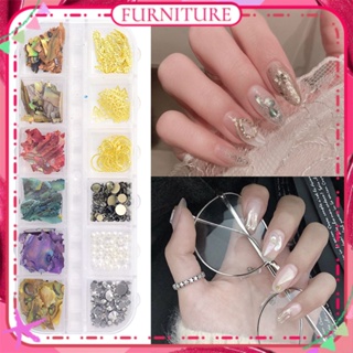 ♕ 12 Grids Nail Art Natural Abalone Slices Thin Shell Slices Rivet Jewelry Mixed Super Flash Spring Summer Nail Decoration Manciure Tool For Nail Shop FURNITURE