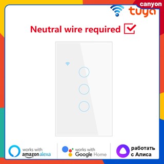 1/2/3/4 Gang Tuya Wifi Smart Touch Switch สีดำ/สีขาวแผงกระจกนิรภัย Capacitive Touch Sense Timing ฟังก์ชั่นนับถอยหลังรองรับ Voice Control canyon