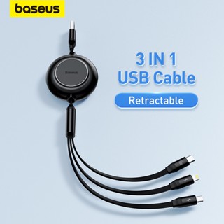 Baseus 3 IN 1 สายชาร์จ USB สําหรับ i-Phone 13 12 Micro USB Type C สายชาร์จ พับเก็บได้ สําหรับ i-Phone X 8