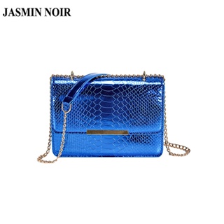 Jasmin NOIR กระเป๋าสะพายข้าง หนังงู แต่งสายโซ่ ขนาดเล็ก สีพื้น สําหรับผู้หญิง