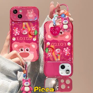 เคสโทรศัพท์มือถือแบบนิ่ม กันกระแทก ลายการ์ตูนหมีสตรอเบอร์รี่น่ารัก 3D พร้อมกระจกแต่งหน้า สําหรับ Oppo A57 2022 A53 A12 A15 A15s A77S A11K A9 A5 A31 A33 2020 A7 A3s A5s A77 A35