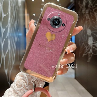 ใหม่ เคสโทรศัพท์มือถือแข็ง ทรงกลม ลายหัวใจ แวววาว พร้อมสายคล้องมือ สําหรับ Realme11 Pro Realme 11 Pro + Plus 5G 2023 Realme 11 Pro 5G