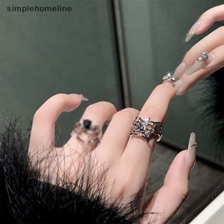 [simplehomeline] แหวนนิ้วมือ ประดับเพทาย คริสตัล รูปแมงมุม สไตล์โกธิคพังก์ ปรับได้ เครื่องประดับแฟชั่น สําหรับผู้หญิง พร้อมส่ง