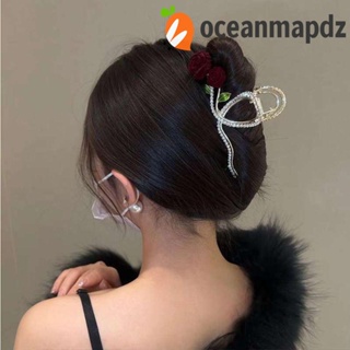 OCEANMAPDZ กิ๊บติดผม โลหะผสม รูปดอกกุหลาบ ประดับไข่มุก สีแดง สไตล์เกาหลี เรโทร สําหรับผู้หญิง