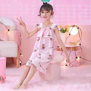 SANRIO ใหม่ ชุดนอนกระโปรง ผ้าฝ้าย พิมพ์ลายการ์ตูนหมี สตรอเบอร์รี่น่ารัก สไตล์เกาหลี สําหรับเด็กผู้หญิง 2023 [GM]