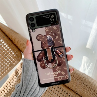 เคสโทรศัพท์มือถือหนัง PU แบบพับได้ ลายหมีโหด หรูหรา สไตล์วินเทจ พร้อมแหวนขาตั้ง สําหรับ Samsung Galaxy Z Flip 3 4 5G Z Flip4 ZFlip3