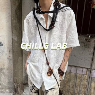 เสื้อเชิ้ต 2023 Retro Niche Yohji Yamamoto สไตล์พับไม่รีดคอคิวบาออกแบบ jacquard เสื้อด้านบน