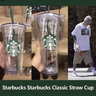 Starbucks Ins Style แก้วพลาสติกสองชั้นคลาสสิกพร้อม Straw Starbucks Aube