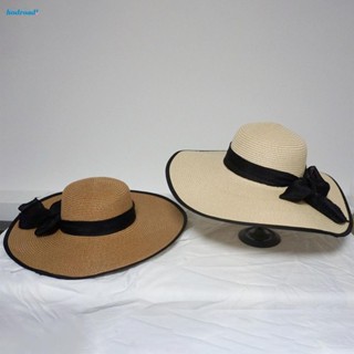 【HODRD】Women Sun Hats Floppy Foldable Ribbon Bowknot Solid Color Straw Sun Hats【Fashion】