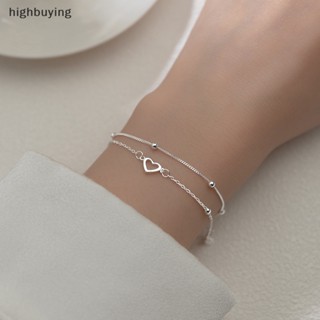 [highbuying] สร้อยข้อมือเงิน สองชั้น หัวใจ รัก สําหรับผู้หญิง เด็กผู้หญิง สง่างาม วันเกิด งานแต่งงาน ปาร์ตี้ ของขวัญ ใหม่ พร้อมส่ง