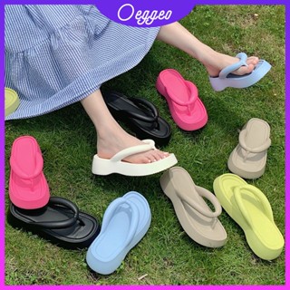 Oeggeo shop รองเท้าแตะชายหาด พื้นหนา สีแคนดี้ สําหรับผู้หญิง