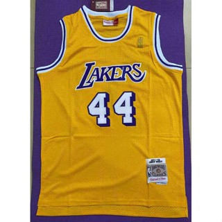 เสื้อกีฬาแขนสั้น ลายทีม Los Angeles Lakers No. 2022NBA สําหรับผู้ชาย เสื้อกีฬาบาสเก็ตบอล ปักลาย Jerry West M&amp;N สีเหลือง สไตล์วินเทจ 44 ชิ้น 437813