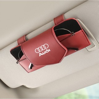 AUDI LOGO car sun visor hollow design glasses clip A1 A2 A3 A4 A5 A6 A7 A8 Q3 Q5 Q7 Q8 RS1 RS2 RS3 RS4 RS5 RS6 RS7 RS8 interior modified sunglasses business card leather material multifunctional storage box