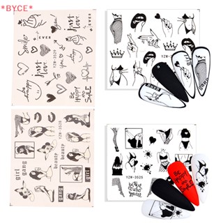 Byce&gt; สติกเกอร์รูปลอก ลายดอกไม้ ใบไม้ สีเขียว เรียบง่าย DIY สําหรับตกแต่งเล็บ 1 แผ่น