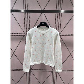 EIX2 CEL Beaute 2023 early Autumn New Series classic polka dot beads embroidered design short slim knit long sleeve top