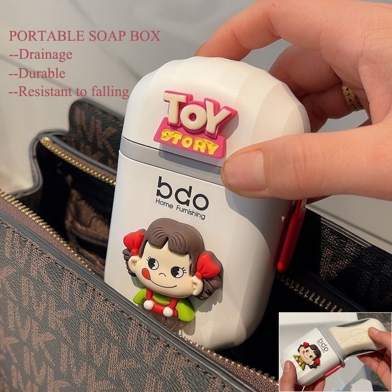 กล่องสบู่ พร้อมฝาปิด แบบพกพา กันน้ํา ลายการ์ตูน สําหรับนักเรียน ท่องเที่ยว